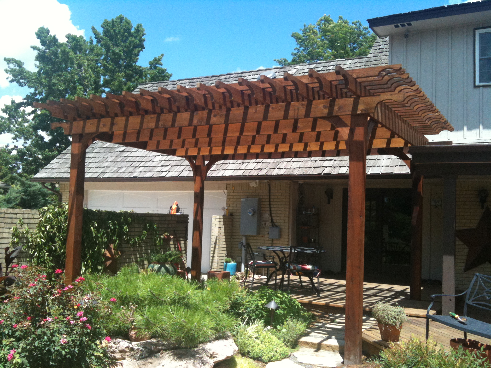 Custom pergola. Outdoor Living by Brent Swift + SwiftCo in Norman, Oklahoma. Purpose is to show our quality of work.