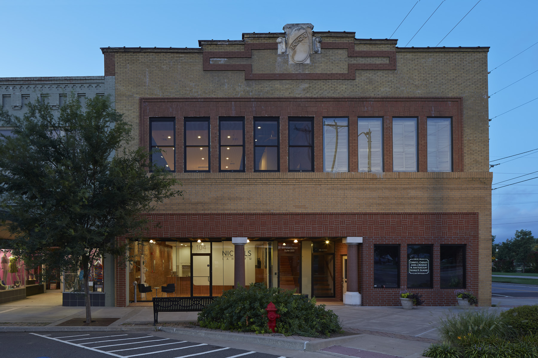 Historical building restored and turned into a modern law office. Renovation by Brent Swift + SwiftCo in Norman, Oklahoma. Purpose is to show our quality of work.