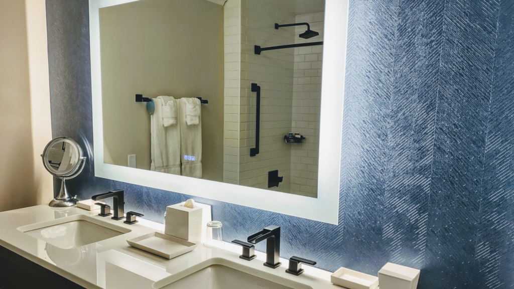 Smart home technology in luxury bathroom.